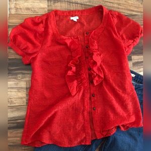 Red Odille Anthropologie Swiss Dot Blouse